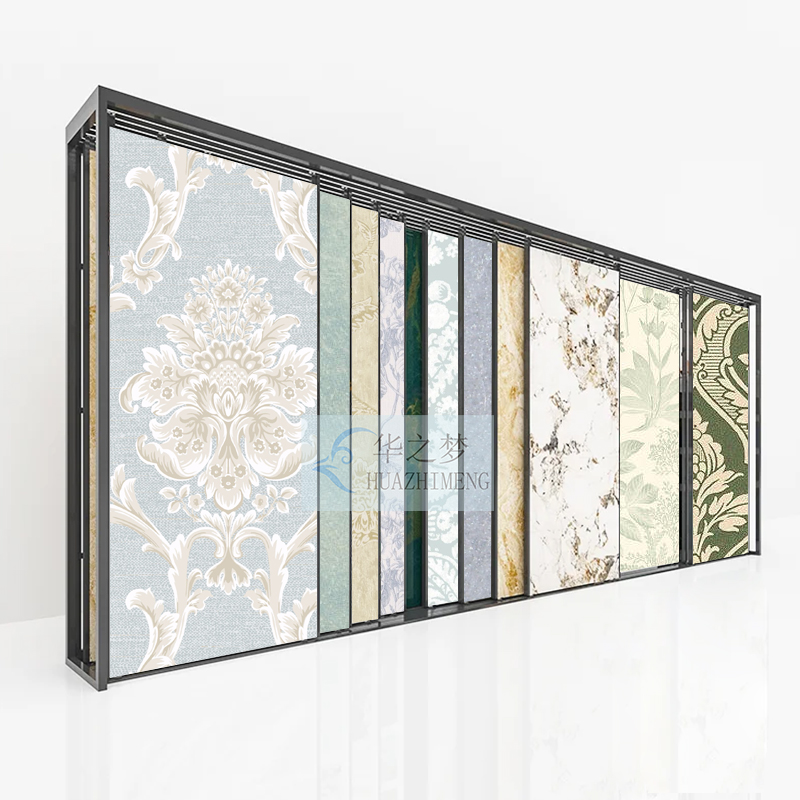 Customized Size Sliding  Metal Wallpaper Display Rack for Showroom