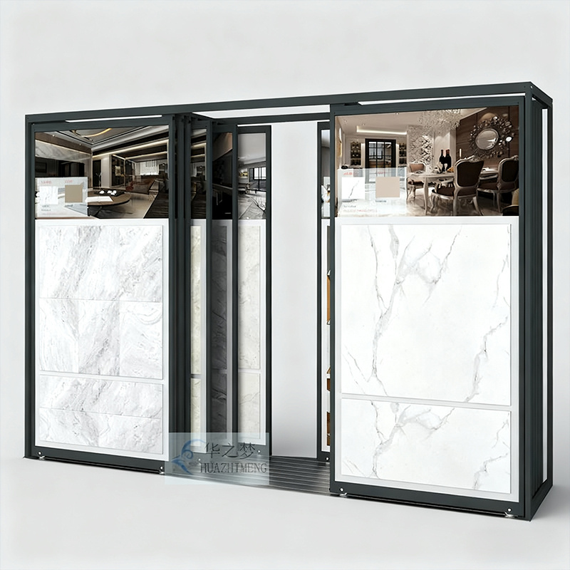 Customized Double Side Pull Push Sliding Marble Tiles Display Stand