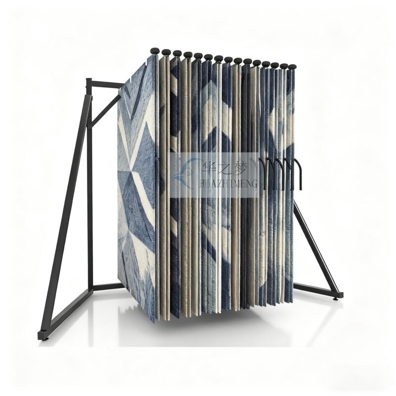 Customized Turning Sliding Metal Carpet Rug Display Rack