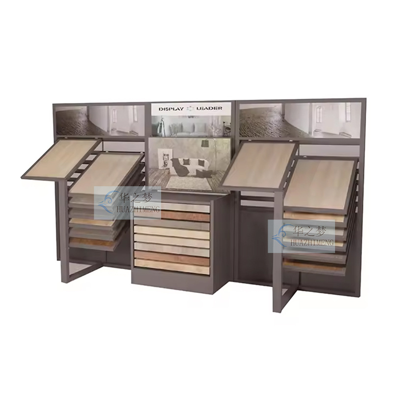 Metal Inclined Sliding Wooden Floor Tile Sample Display Rack