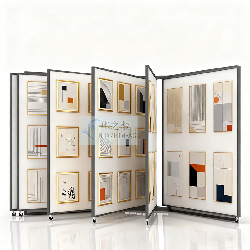 Metal Flip Grid Art Display Stands for Oil Paintings Gallery Exhibition