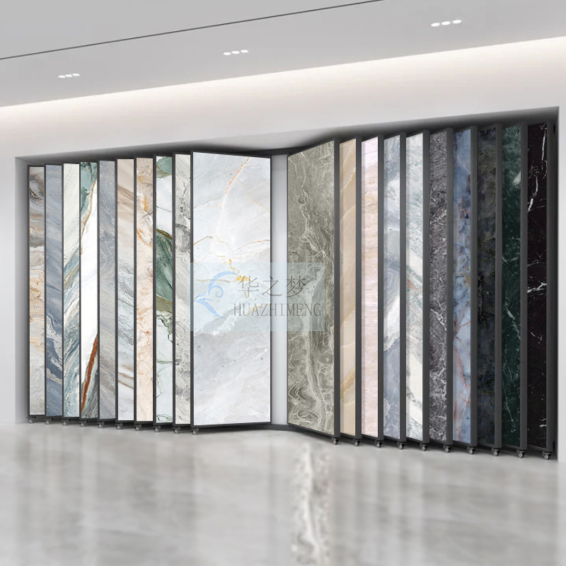 Large Page-Turning Display Rack Wallpaper Wood Floor Tiles Stand