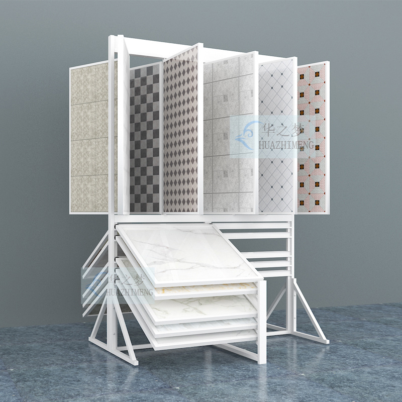 Tile Stone Turn Page and Inclined Combined White Display Rack