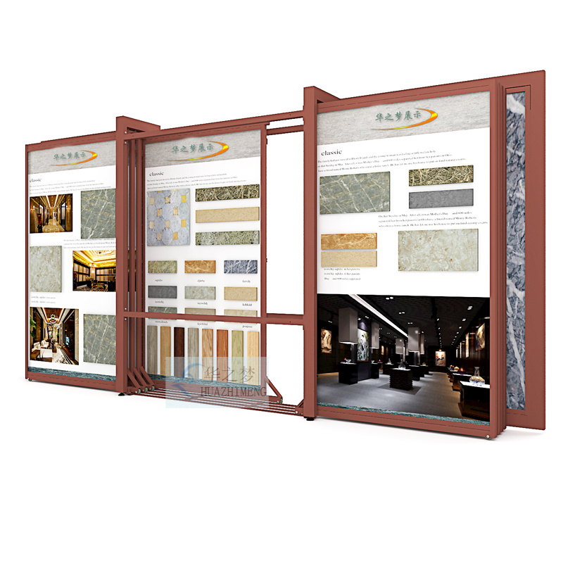 Customized Logo Sliding Tiles Showroom Display Stand For Granite