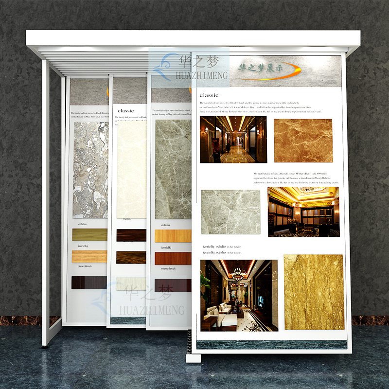 Custom Showroom White Marble Ceramic Tile Push Pull Display Rack