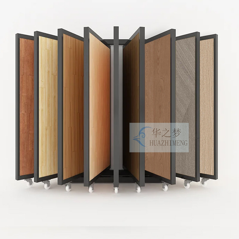 Custom Page Turning Wooden Door Floor Stone Tile Metal Display Rack