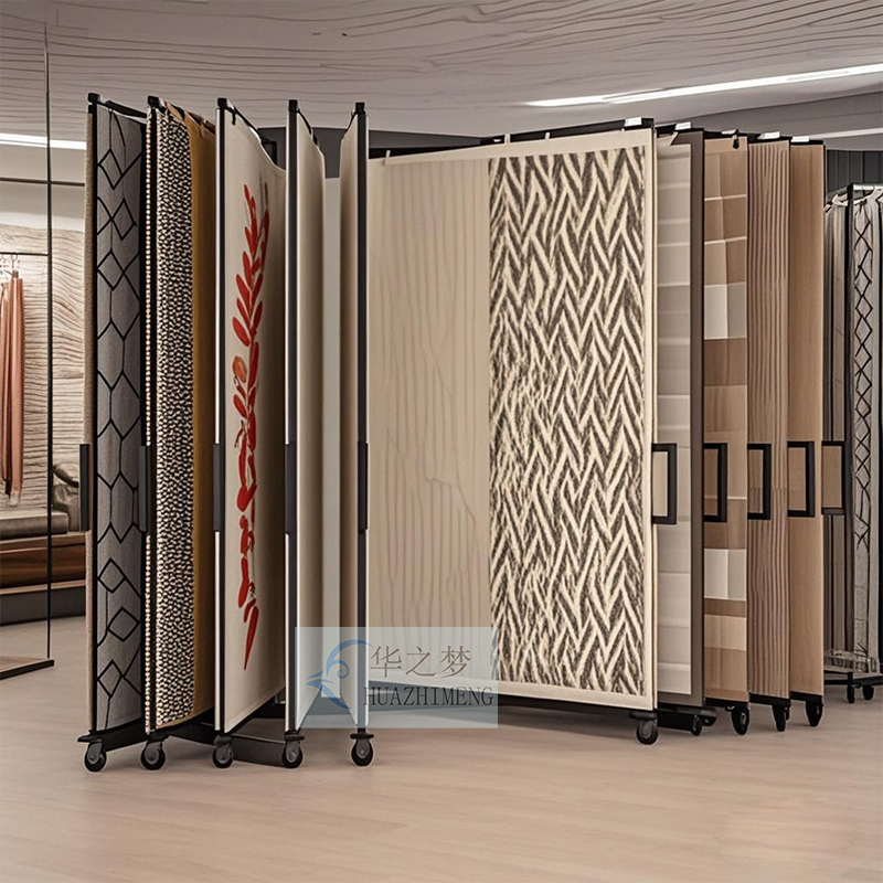 Custom Page Turning Wing Rug Metal Frame Fabric Carpet Stand